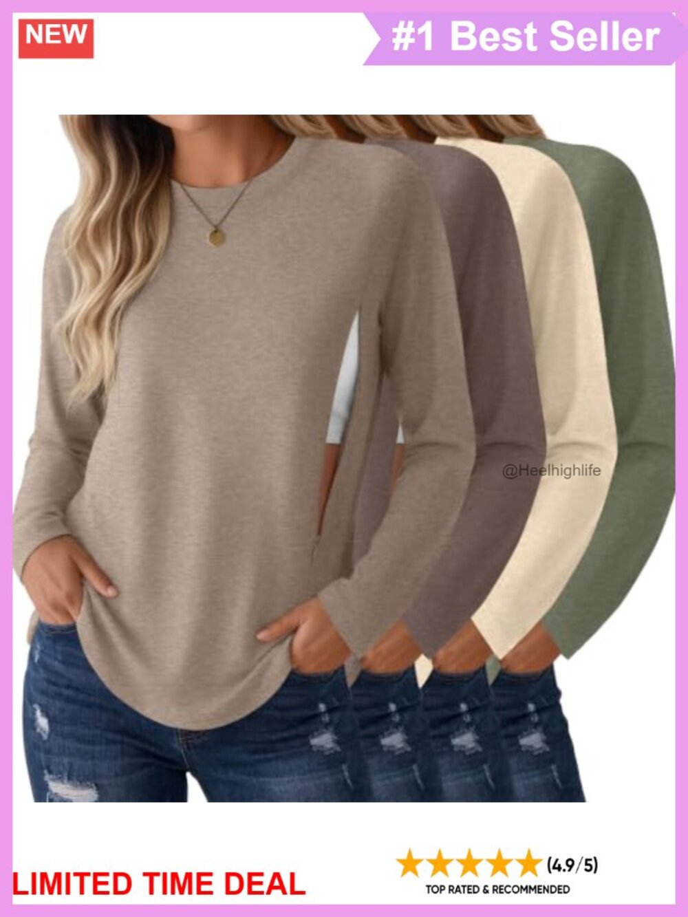 Women's Long Sleeve Nursing Tops 4 Pack Crewneck
